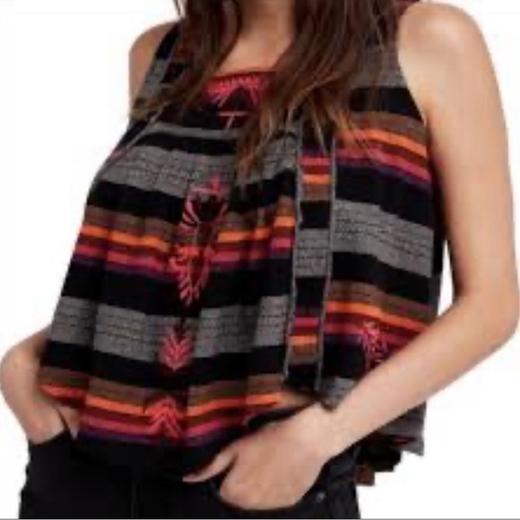 FREE People Vintage Aztec Embroidered Swing Top Blouse - Picture 2 of 7